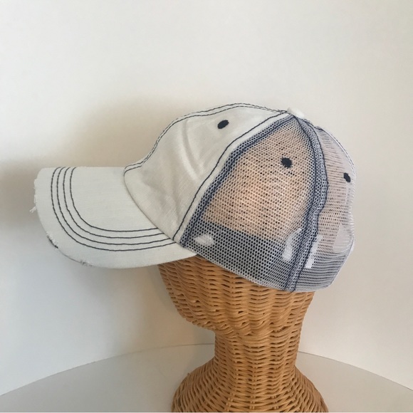 Distressed Canvas, Mesh Back Ponytail Hat Adjustable White Ball Cap New! - Picture 7 of 9